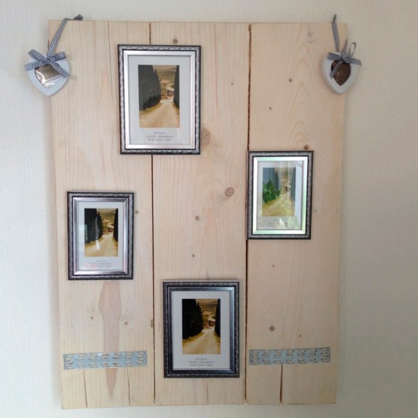 Decoratief wand/fotobord in nieuw hout , witte beits behandeld (afmeting 60x80cm, bxh) 