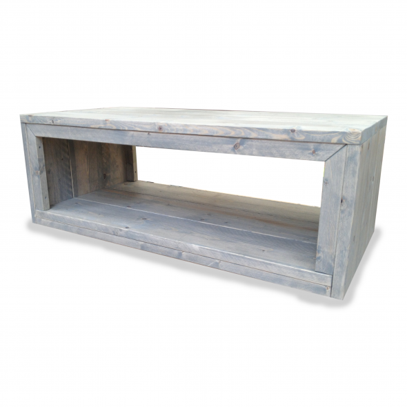 steigerhouten salontafel anouck, nieuw hout en licht grijs behandeld