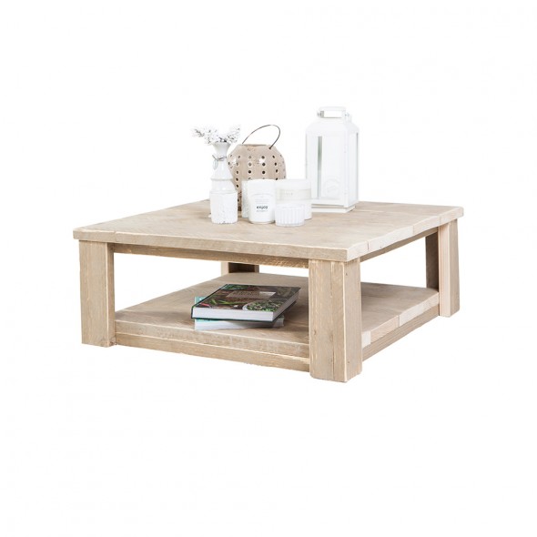 Steigerhouten salontafel met onderblad, greywash hout