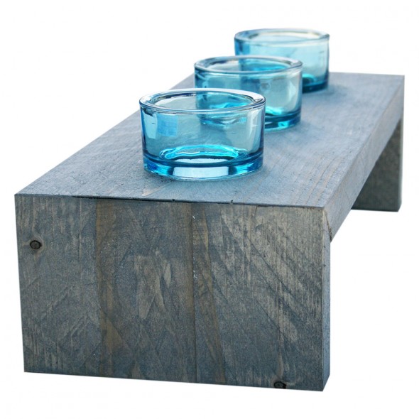 Steigerhout Sfeerlichthouder 3, nieuw hout en donker grijze beits