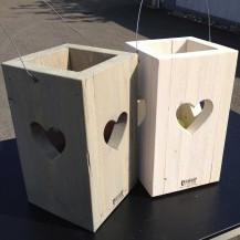 Steigerhout Windlicht met hart, nieuw hout met licht grijze en witte beits behandeld