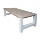 Steigerhouten tafel Anita, verouderd hout blad met dekkend wit onderstel 